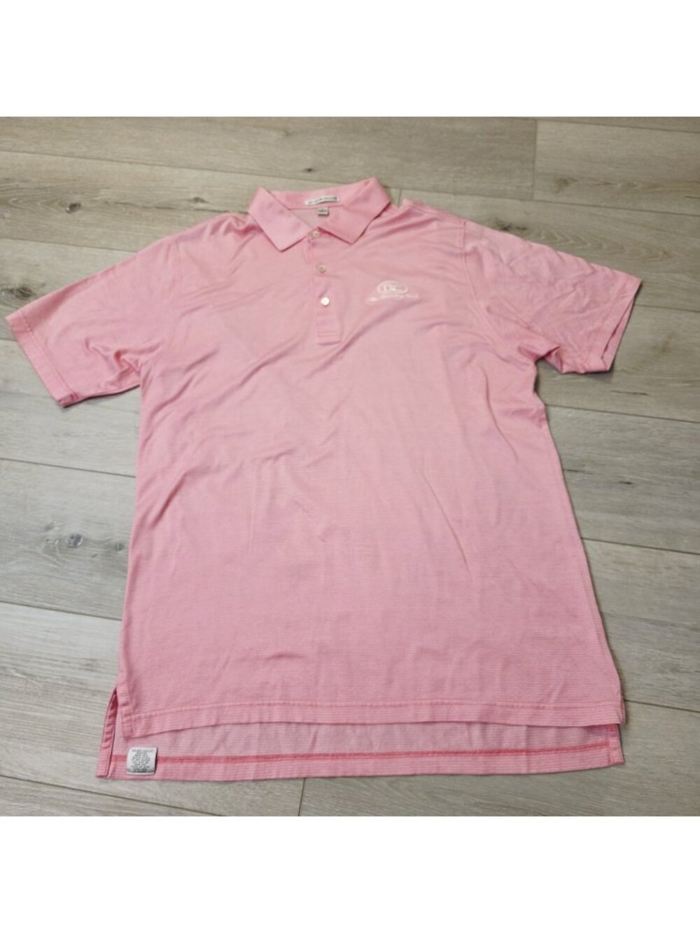 Peter Millar Pink Striped Golf Polo Men’s Sz L DC Ranch Country Club Embroidered